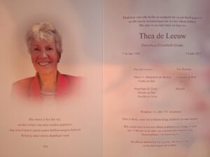 Thea de Leeuw overleden.